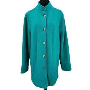 Appleseed’s Bright Teal Green Classic Wool Button Up Vintage Trench Coat Size 14